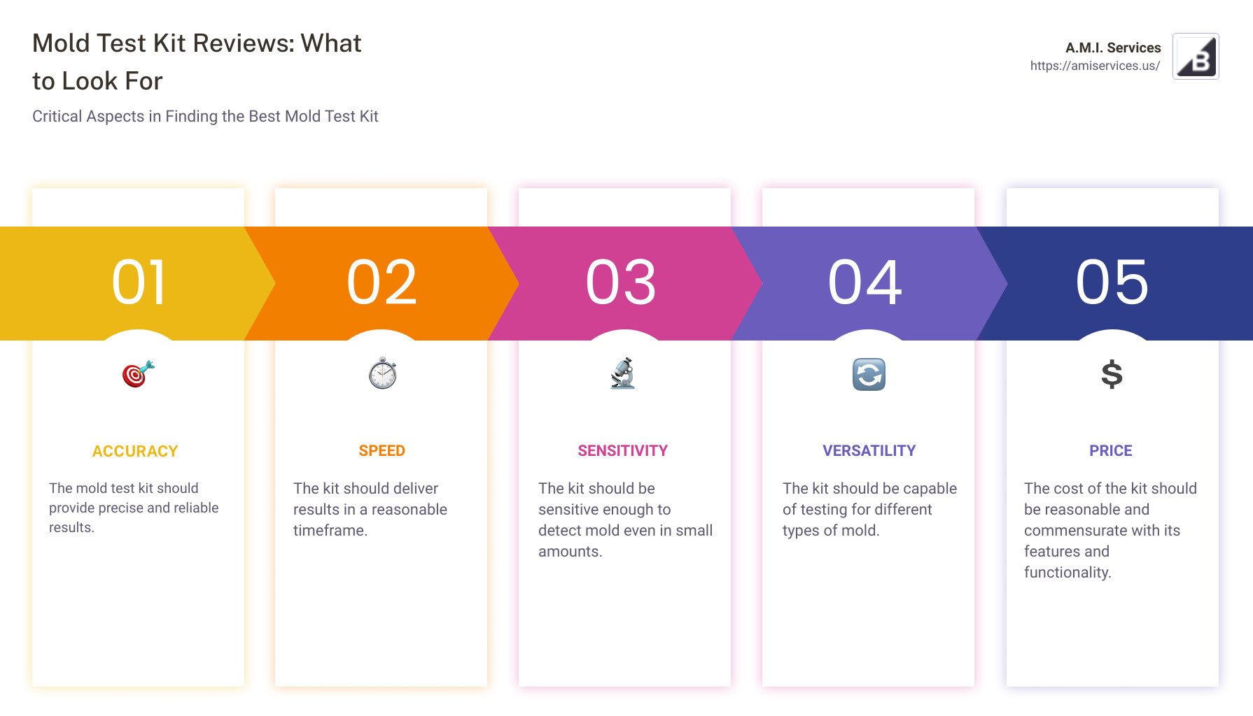 Mold Testing - mold test kit reviews infographic pillar-5-steps
